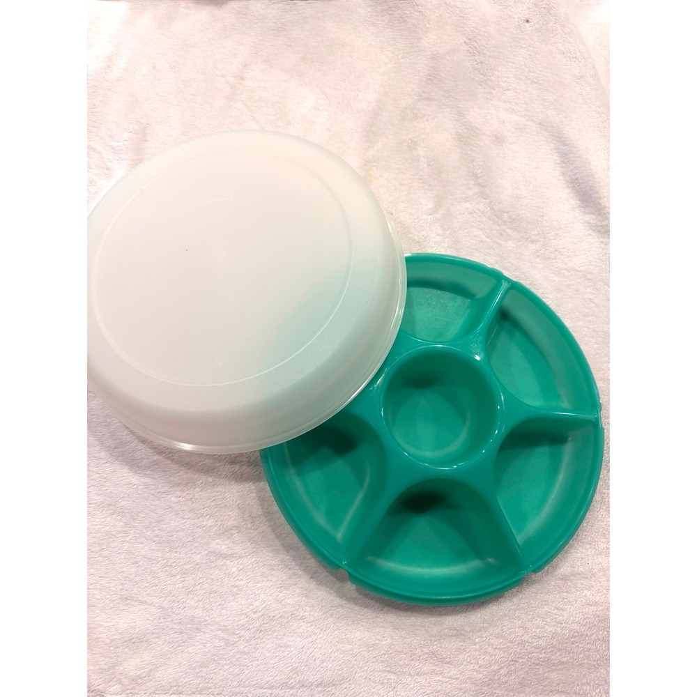 Tupperware Jele-ette Serving Tray Green 6 Compartment Veggie Platter 1666D-1